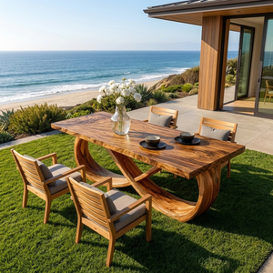 Modern Wooden Dining Table With Sculptural Base For Dining Room