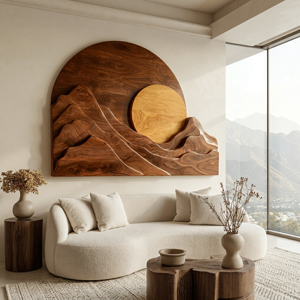Organic Modern Mountain Wood Wall Art For Living Room