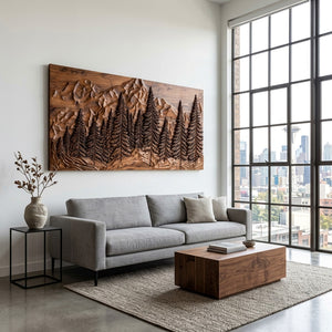 Rustic Forest Mountain Wood Wall Art For Living Room Decor