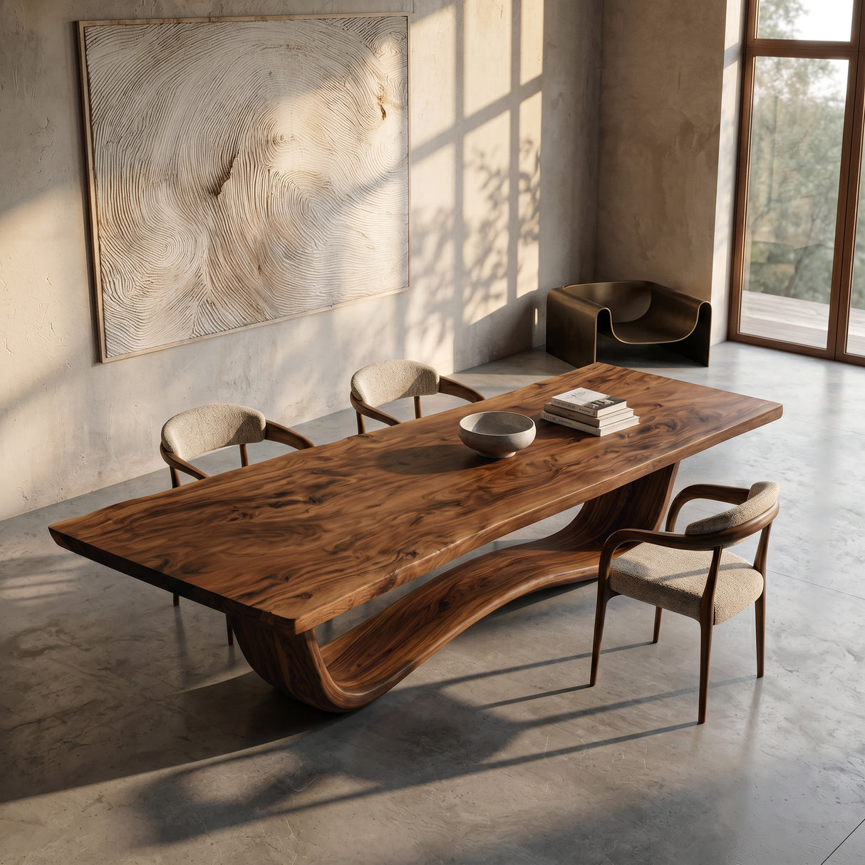 Modern Flowing Wave Base Wooden Dining Table For Dining Space