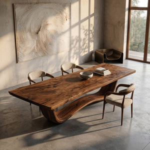 Modern Flowing Wave Base Wooden Dining Table For Dining Space
