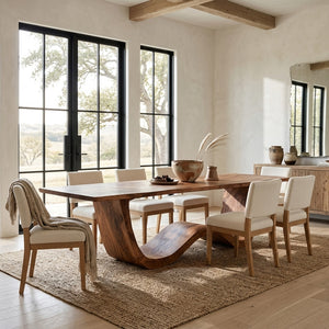Luxury Wood Dining Table With Curved Pedestal For Dining Room