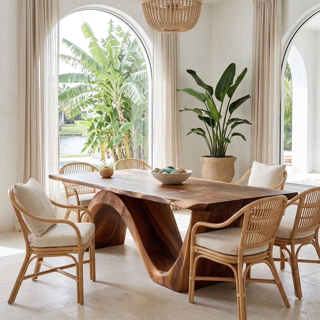 Contemporary Curved Base Wood Dining Table For Dining Area