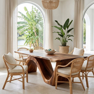 Contemporary Curved Base Wood Dining Table For Dining Area