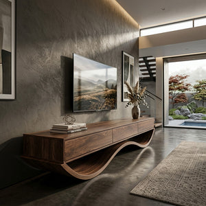 Modern Sculptural TV Console With Curved Base For Living Room