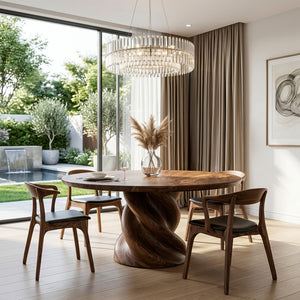 Organic Twisted Pedestal Round Wood Dining Table For Breakfast Nook