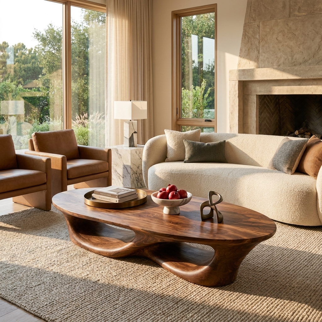 Organic Oval Coffee Table With Sculptural Base For Modern Living