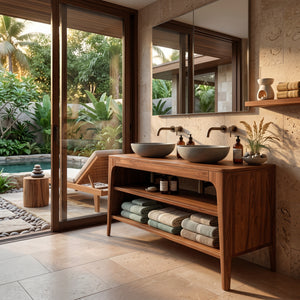 Organic Modern Bathroom Vanity With 2-Tier Open Shelf For Bathroom