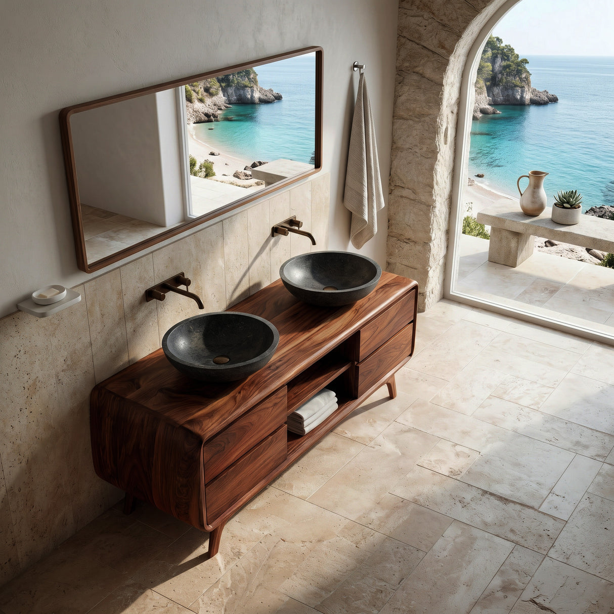 Organic Bathroom Vanity With Drawers On Both Sides For Bathroom
