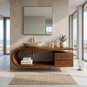 Organic Floating Bathroom Vanity With Rounded Edge For Bathroom