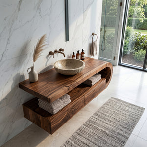 Modern Floating Bathroom Vanity With Curved Frame For Bathroom