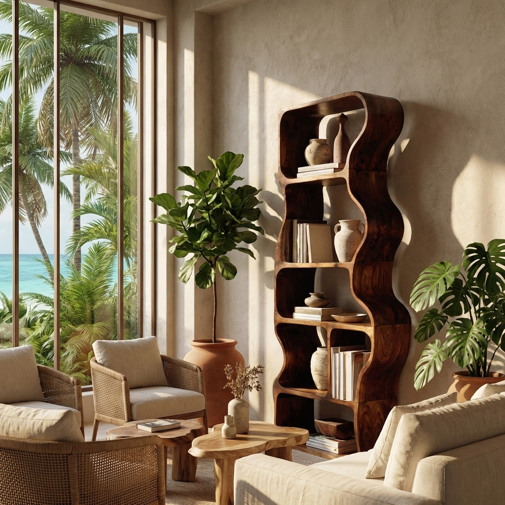 Organic Standing Shelf With Flowing Edges For Living Room