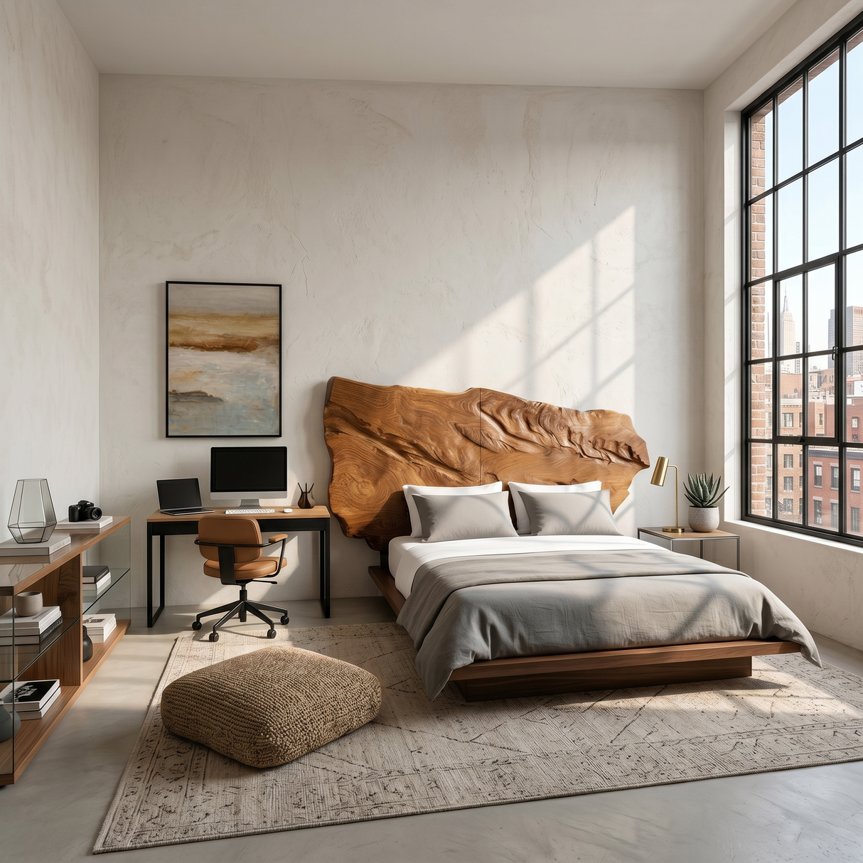 Live Edge Wood Headboard For Sculptural Luxury Bedroom