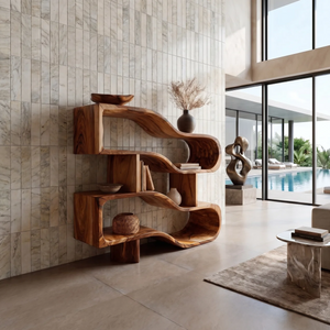 Modern Architectural Wooden Display Shelf With Floating Curves