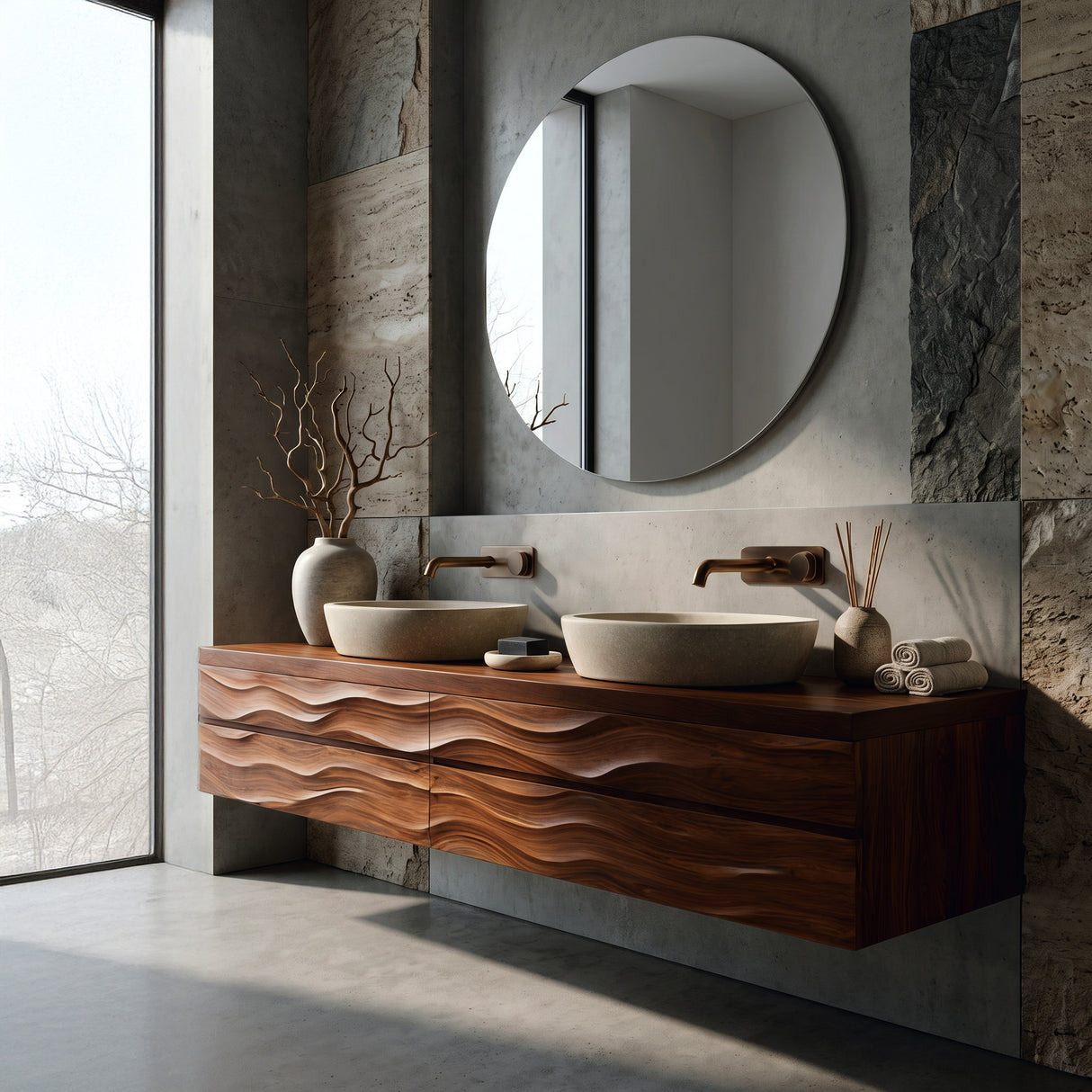 Modern Floating Bathroom Vanity With Wave Texture For Bathroom