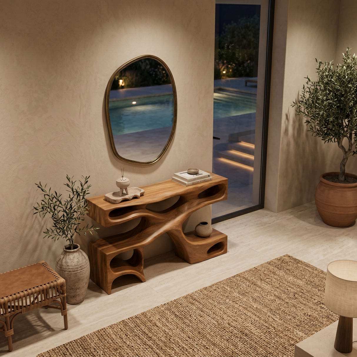 Modern Wooden Console Table With Open Storage For Interior Decor