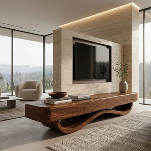 Modern Curved Base Floating Top TV Console For Living Room