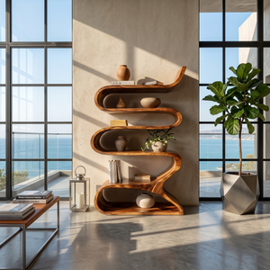 Sculptural Wooden Wall Shelf In Flowing Form