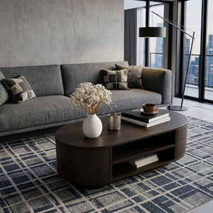 Modern Oval Coffee Table With Open Shelves For Living Room