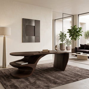Sculptural Desk With Built-in Shelf For Home Office