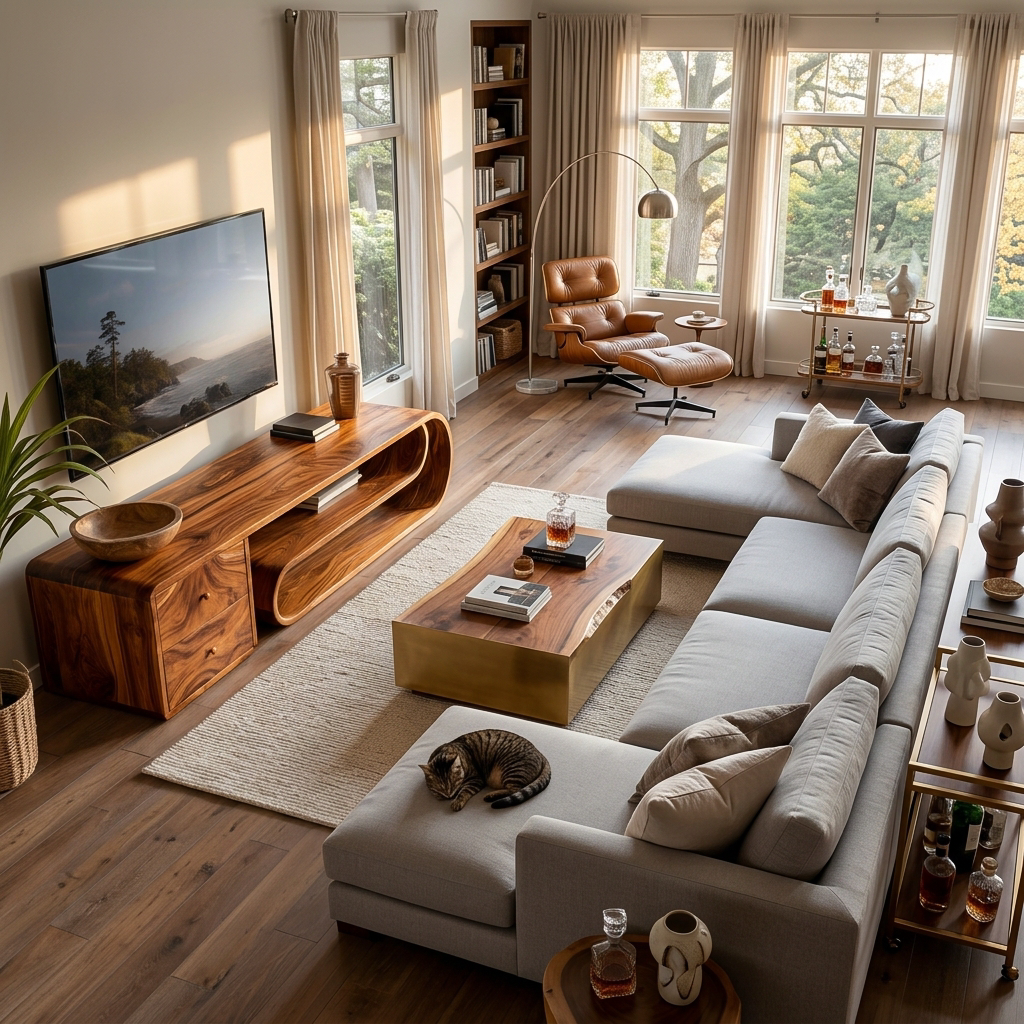 Wooden TV Console With Drawers For Living Room Setup