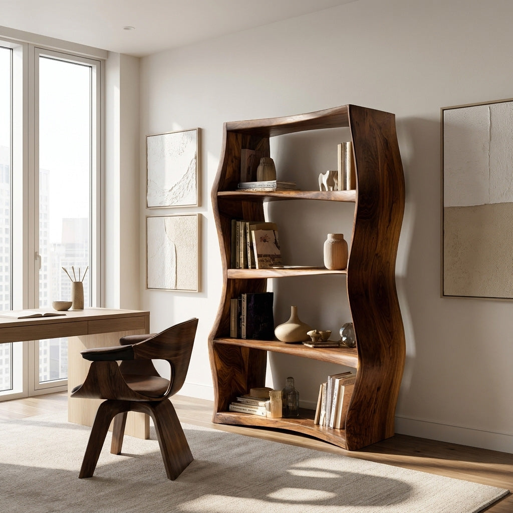 Elegant Natural Wood Bookshelf For Living Room Storage