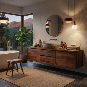 Modern Wall Mounted Wood Bathroom Vanity For Spa Bathroom