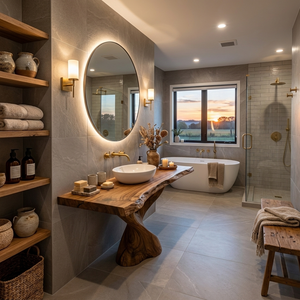 Modern Bathroom Vanity With Twisted Base For Spa Bath