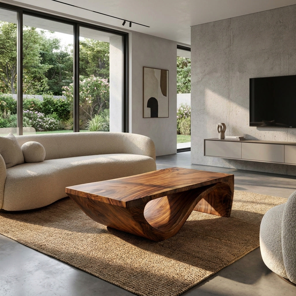 Modern Sculptural Wooden Coffee Table For Living Room