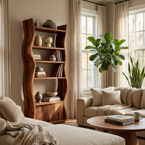 Contemporary Sculptural Wooden Standing Shelf For Home