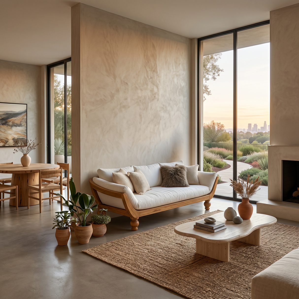 Sculptural Natural Wood Sofa For Living Room