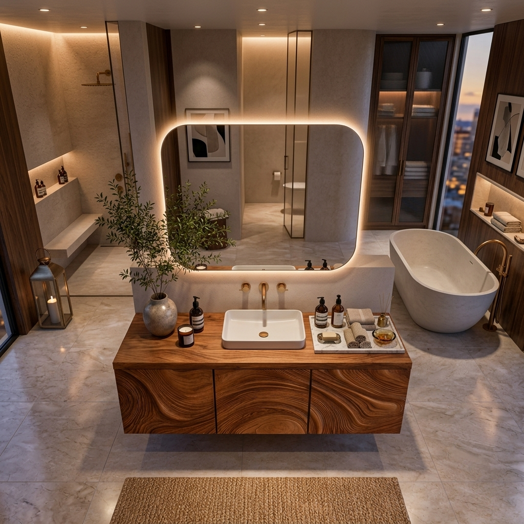 Organic Bathroom Vanity With Sculptural Wave Front For Bathroom Furniture