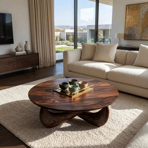 Modern Round Coffee Table With Crossed Base For Living Room