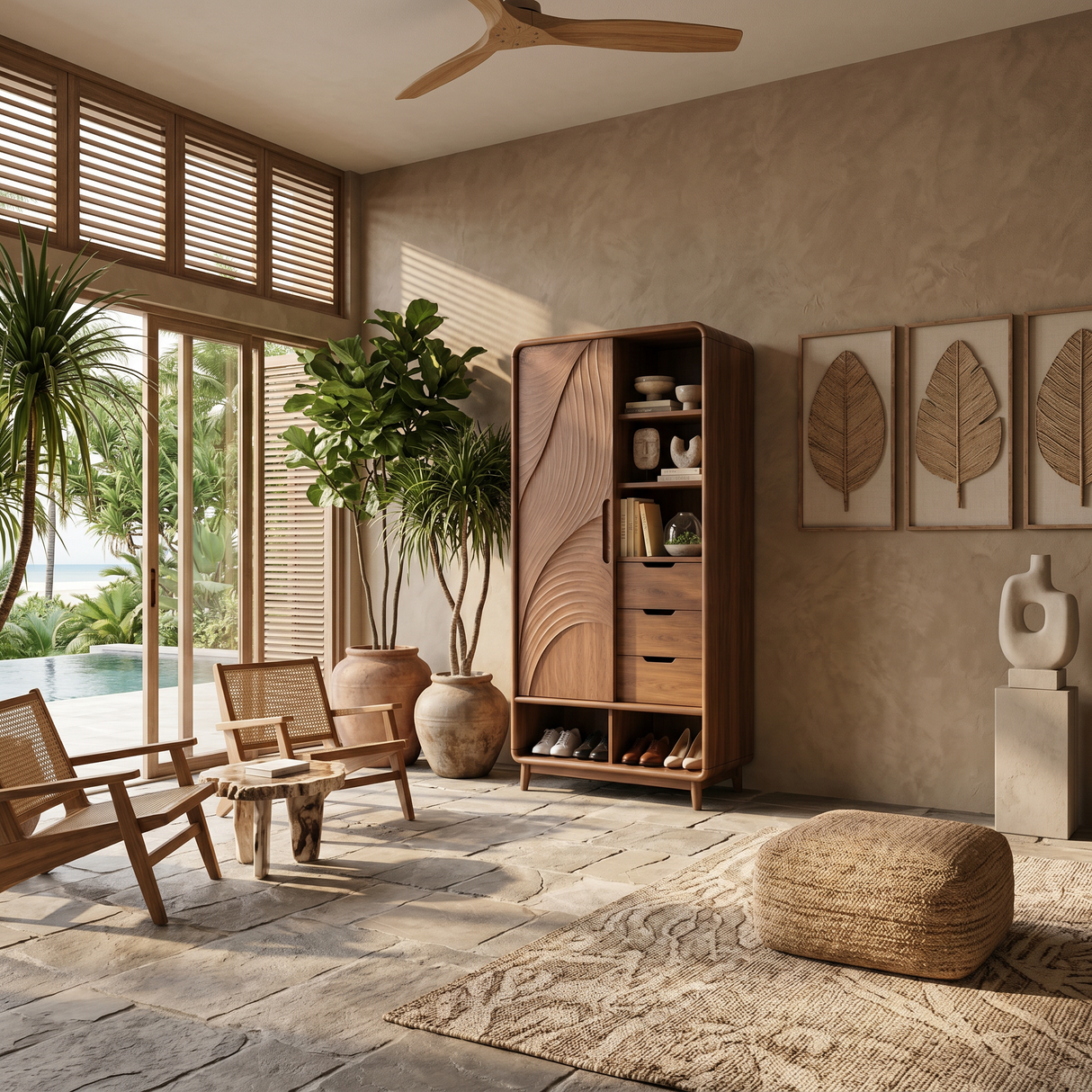 Mid Century Curved Profile Closet For Modern Bedroom Space