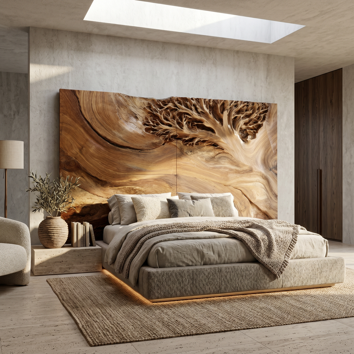 Organic Tree Sculpture Wood Headboard For Tropical Luxury Bedroom