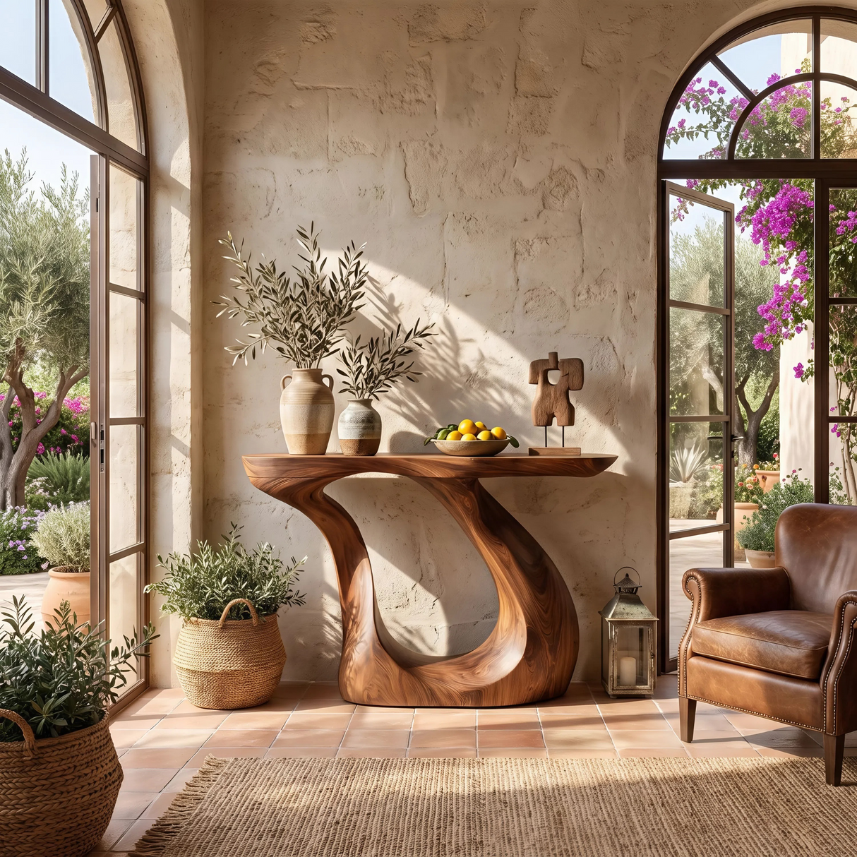 Modern Live Edge Entryway Table Sculptural Wood For Luxury Home Decor