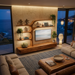 Handcrafted TV Cabinet With Multi-Branch Shelves For Living Room