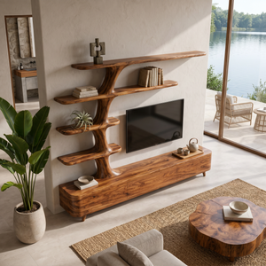 Wooden TV Console For Contemporary Living Room Interior