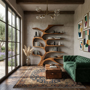 Contemporary Sculpted Wooden Bookshelf For Living Room Decor