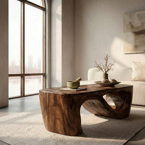 Minimalist Natural Wood Coffee Table With Sculptural Form For Living