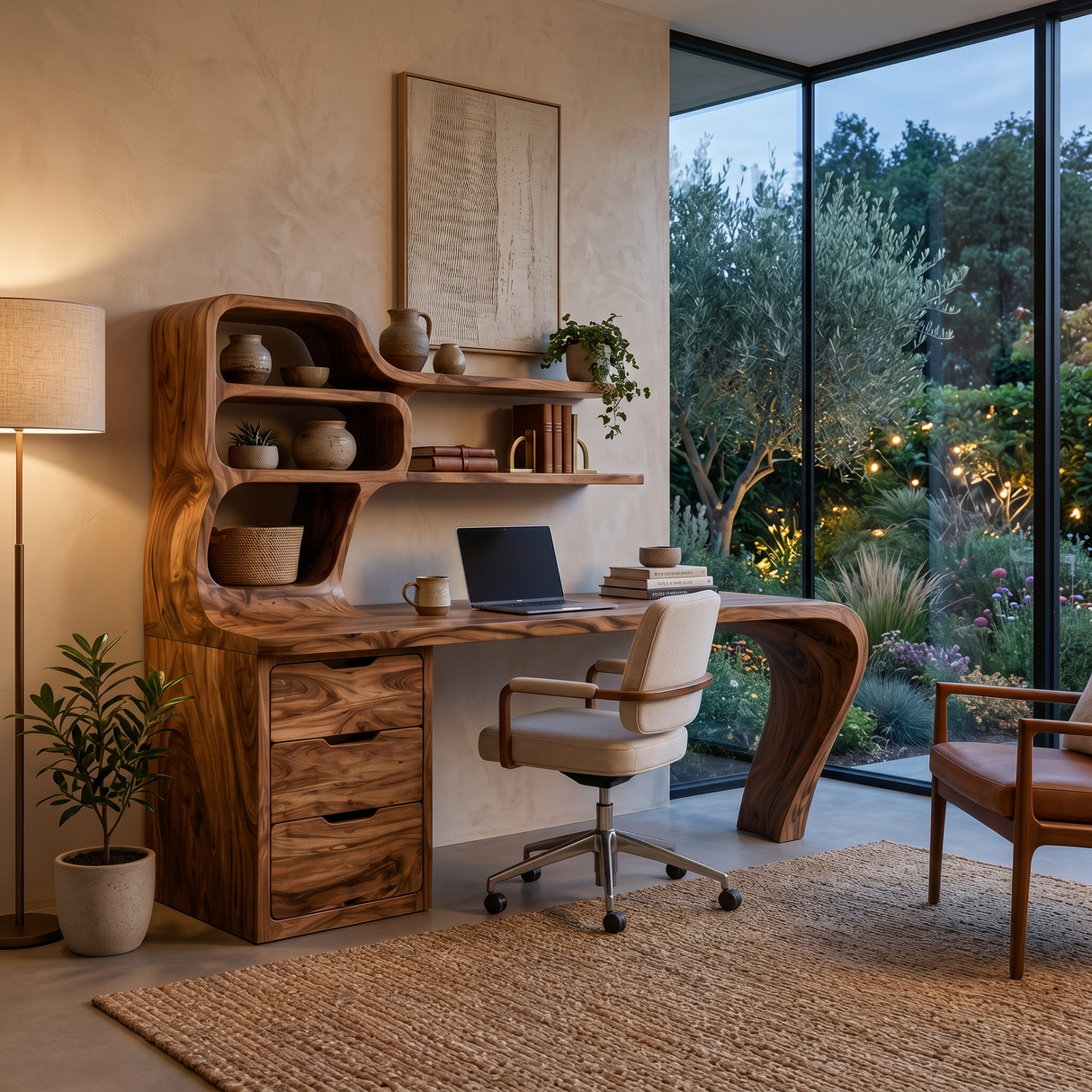 Modern Desk With Integrated Shelves And Drawers For Home Workspace