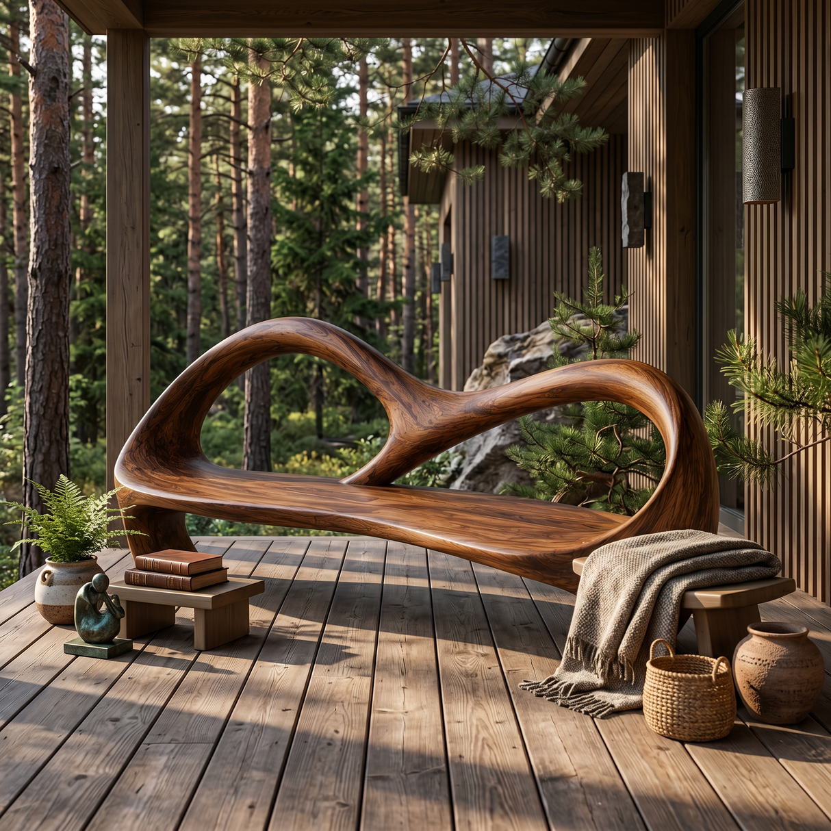 Freeform Sculptural Entryway Bench For Luxury Entryway