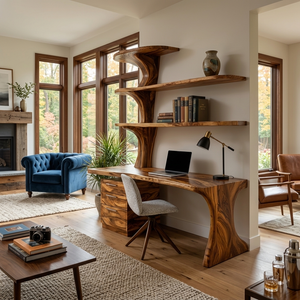 Modern Wooden Desk With Built In Bookshelves For Office Decor