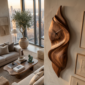 Handcrafted Sculptural Wooden Wall Clock For Cozy Bedroom