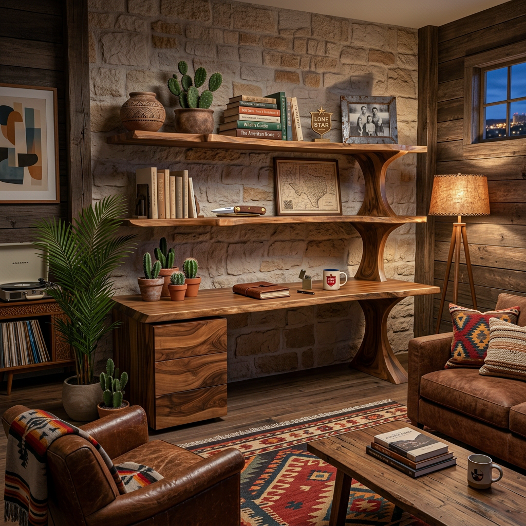 Wooden Desk With Open Bookcase And Drawers For Modern Workspace