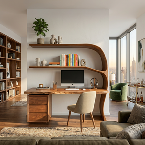 Organic Desk With Curved Shelf And Drawer For Study Room