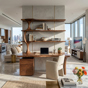 Contemporary Wooden Office Desk With Integrated Drawers For Workspace