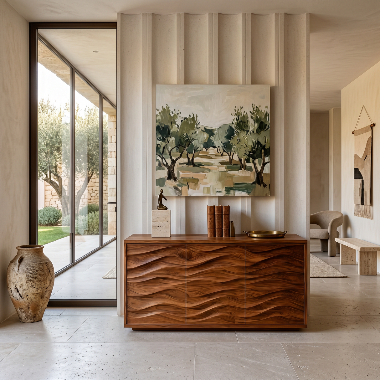 Modern Wood Sideboard With Wave Doors For Home Decor