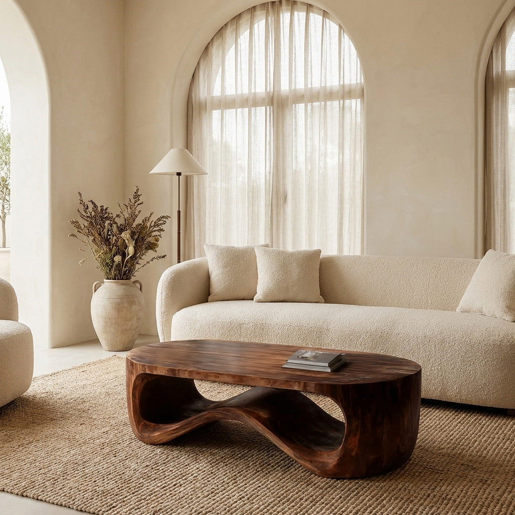 Modern Sculptural Wood Coffee Table For Living Room