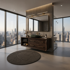 Scandinavian Floating Vanity With Open Shelf For Apartment